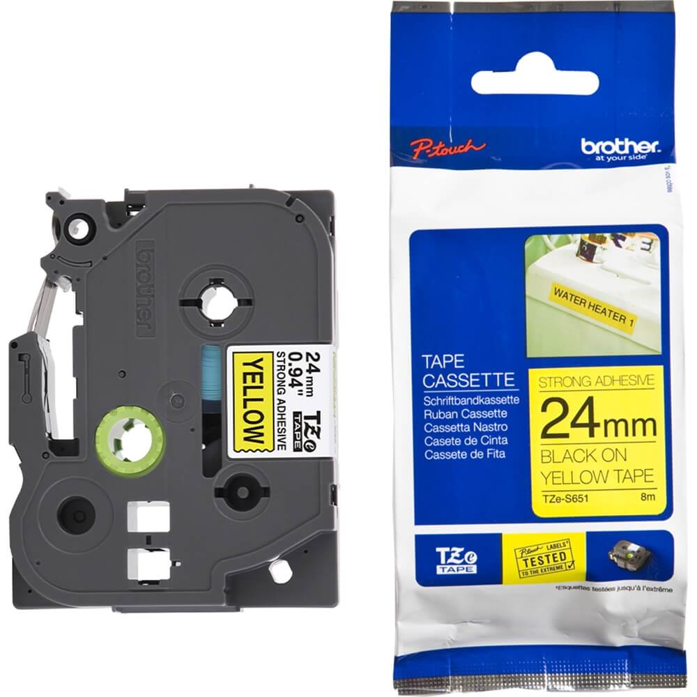 Fita Industrial Brother TZE-S651 24mm Preto/Amarelo - Impressorajato